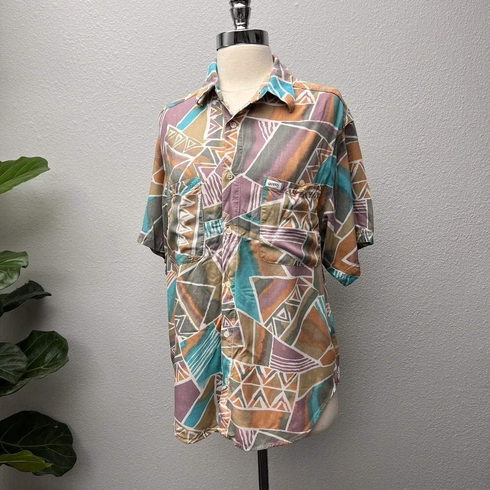 Vintage Guess 1990's USA Pastel Abstract Shirt Junior Womens Size 1 Button Front - Picture 8 of 8